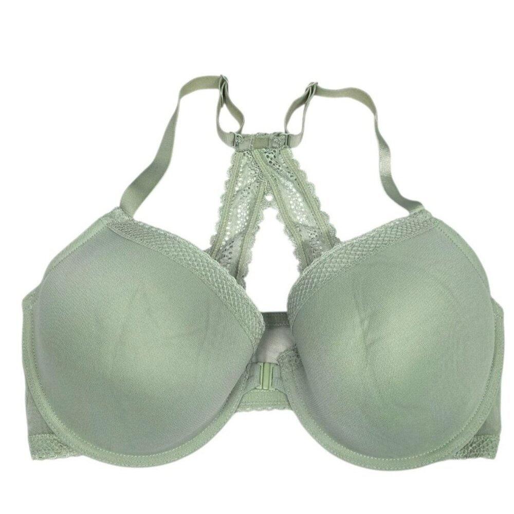 Auden Lace Racerback Bra 36DD Underwire Padded Demi Sage Green Front Closure